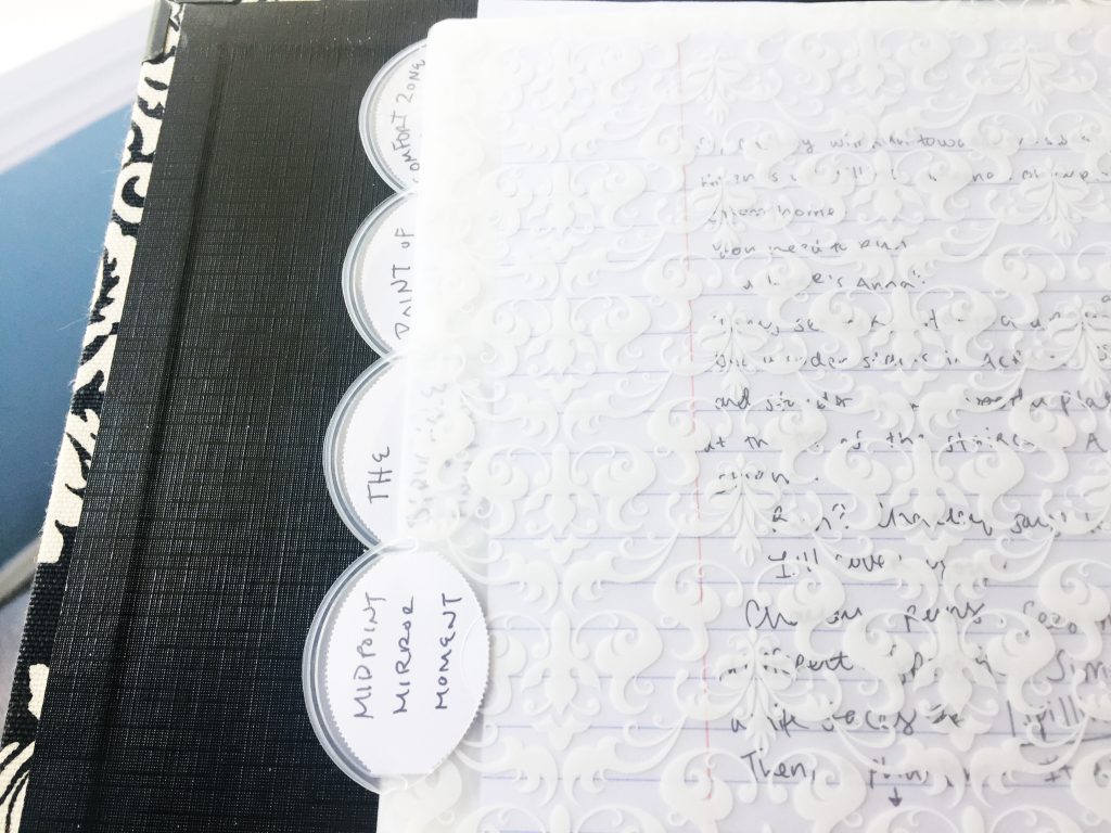 Close up of divider for writer's binder labeled Midpoint Mirror Moment